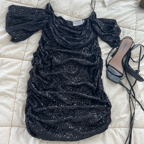 Club London | Black Strapless Mini Sequence Dress: 6 - Picture 2 of 5